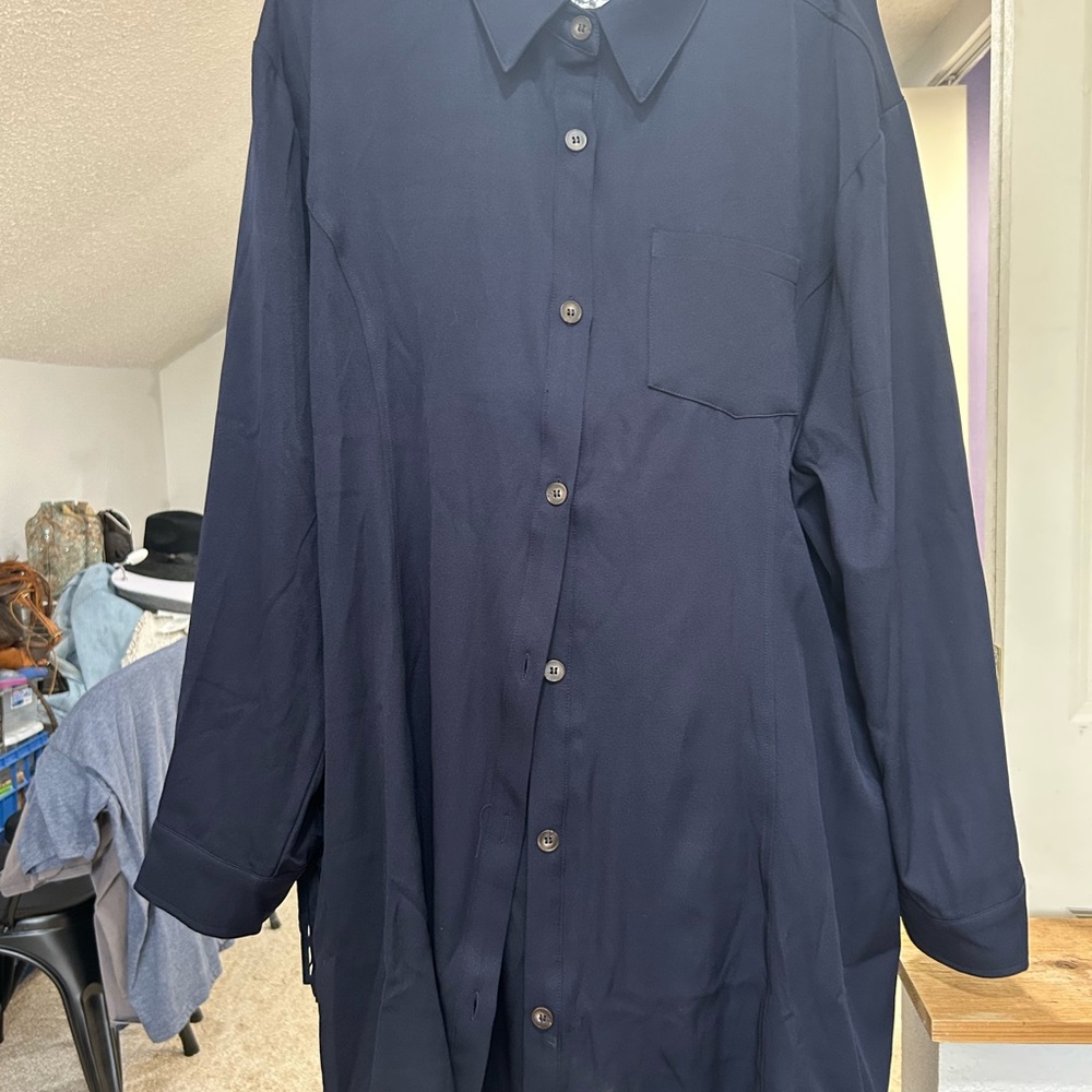 women's Navy Button Down Fringe Dress